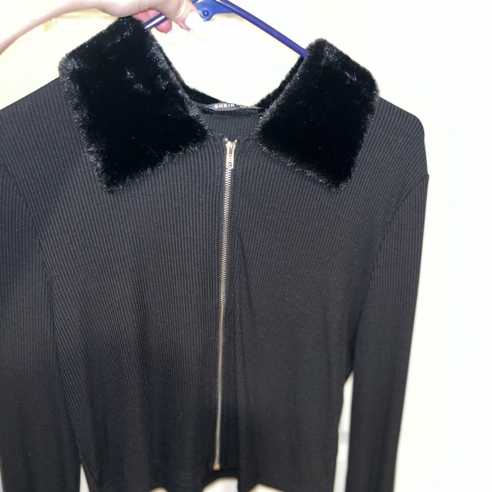 Black collared zip up top